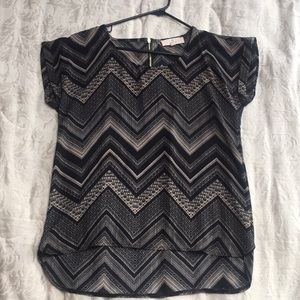 High-Low Tan & Black Blouse